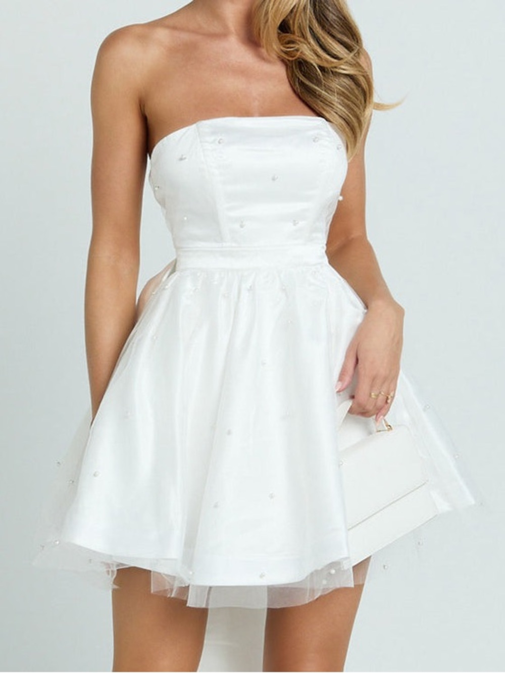 NWT REVOLVE Australia SHOWPO Cailene pearl stud tulle fit flare mini dress US 0 - Picture 2 of 15